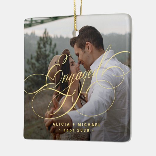 Engaged gold calligraphy script 2 photos keepsake keramikornament (Links)