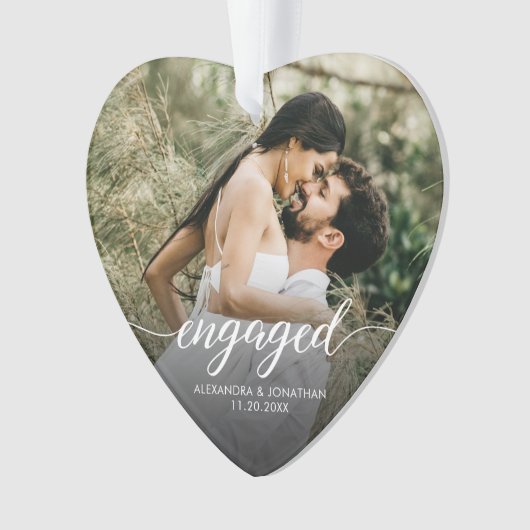 Engaged Modern script Personalized photo keepsake Ornament (Vorderseite)