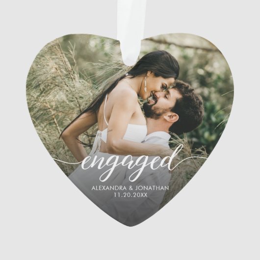 Engaged Modern script Personalized photo keepsake Ornament (Rückseite)