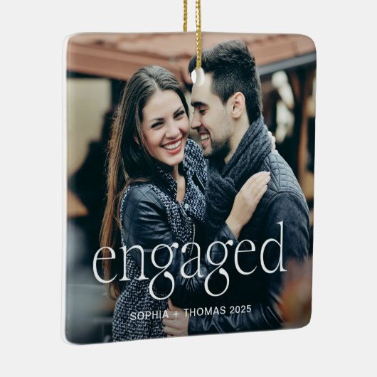 Engaged | Stylish Elevated Text and Two Photos Keramikornament (Rechts)