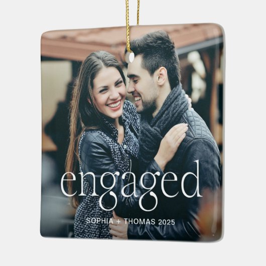 Engaged | Stylish Elevated Text and Two Photos Keramikornament (Links)