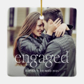 Engaged | Stylish Elevated Text and Two Photos Keramikornament (Rückseite)