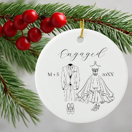 Engaged Wedding Dress Suit Black and White Photo Keramik Ornament