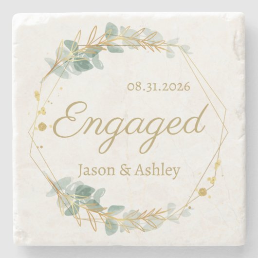 Engagement Announcement Engaged Gift Date & Names Steinuntersetzer (Vorderseite)