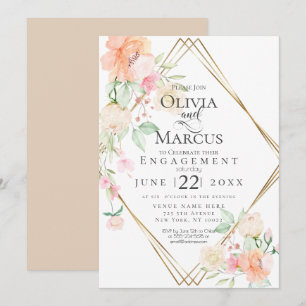 Engagement Blush Creme Korallenroter Frühlingsblum Einladung