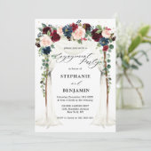 Engagement der Burgunder Blush Navy für Blumenkron Einladung (Stehend Vorderseite)