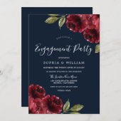 Engagement der Marine und Burgunder Roter Blume Einladung (Vorne/Hinten)