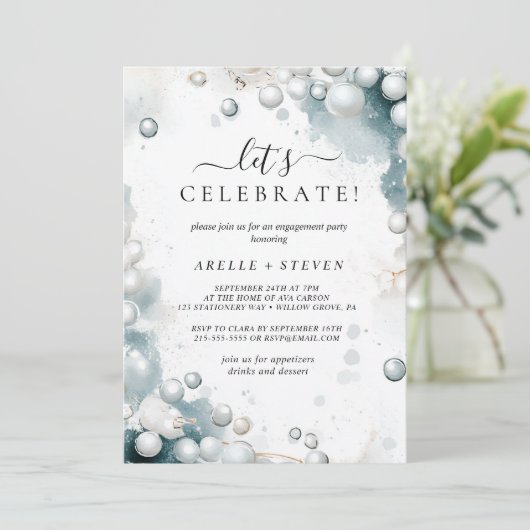 Engagement der weißen Perlen Einladung (Stehend Vorderseite)