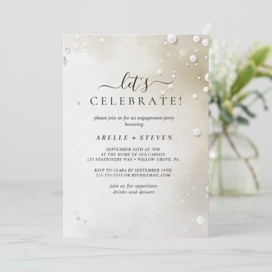 Engagement der weißen Perlen Einladung (Stehend Vorderseite)