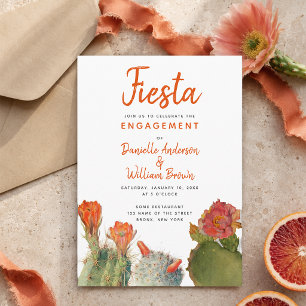 Engagement Fiesta Kaktus Blumen Wasserfarbe Schrif Einladung