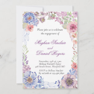 Engagement für Blau, Rosa und Lila Wildblume Einladung