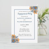 Engagement für Blau und Orange Blume lädt ein Einladung (Stehend Vorderseite)