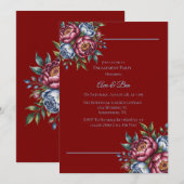 Engagement für Burgund Peony und Blaue Rose Einladung (Vorne/Hinten)