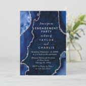 Engagement für Navy Blue und Silver Agate Einladung (Stehend Vorderseite)