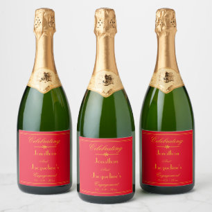 Engagement-Partei benennt Elegant Red Gold Chic Schaumweinetikett
