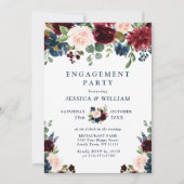 ENGAGEMENT PARTEI "Burgund Navy Blush Blume" Einladung (Vorderseite)