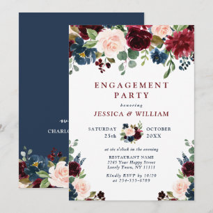 ENGAGEMENT PARTEI "Burgund Navy Blush Blume" Einladung