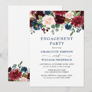 ENGAGEMENT PARTEI "Burgund Navy Blush Blume" Einladung