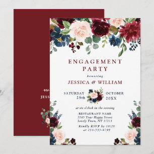ENGAGEMENT PARTEI "Burgund Navy Blush Blume" Einladung