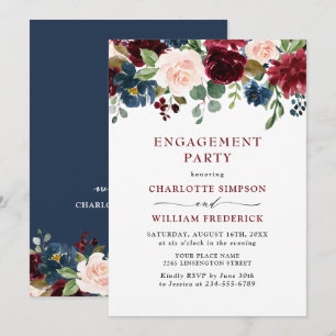 ENGAGEMENT PARTEI "Burgund Navy Blush Blume" Einladung