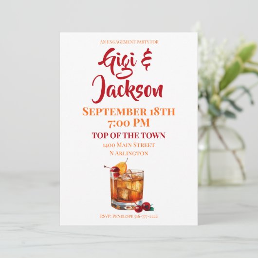 Engagement-Partei jubelt alten Mode-Cocktail Einladung (Stehend Vorderseite)