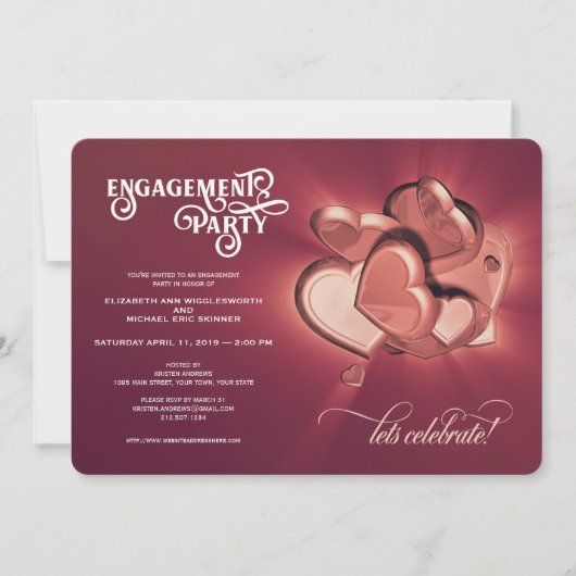 Engagement Partei, Rose Gold Hört Einladung (Vorderseite)