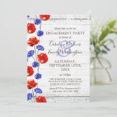 Engagement Partei Rustikales Holz und rotes Mohnla Einladung (Stehend Vorderseite)