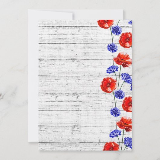 Engagement Partei Rustikales Holz und rotes Mohnla Einladung (Rückseite)