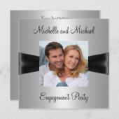 Engagement Partei Silver Black Ribbon Foto Einladung (Vorne/Hinten)