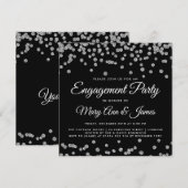 Engagement Partei Silver Glitzer Confetti Black Einladung (Vorne/Hinten)