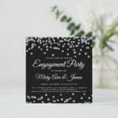 Engagement Partei Silver Glitzer Confetti Black Einladung (Stehend Vorderseite)