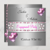 Engagement Partei Silver Pink Floral Ballons Einladung (Vorne/Hinten)