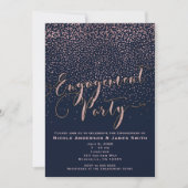 ENGAGEMENT PARTNER Dusche Blue Rose Gold Confetti Einladung (Vorderseite)