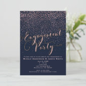ENGAGEMENT PARTNER Dusche Blue Rose Gold Confetti Einladung (Stehend Vorderseite)