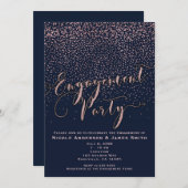 ENGAGEMENT PARTNER Dusche Blue Rose Gold Confetti Einladung (Vorne/Hinten)