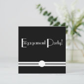 Engagement Party Art Deco Black and White Custom Einladung (Stehend Vorderseite)
