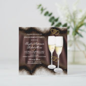 Engagement Party Brown Black Champagne Herz Einladung (Stehend Vorderseite)