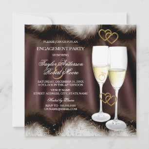 Engagement Party Brown Black Champagne Herz Einladung