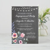 Engagement Party Chalk Lights Floral Einladung (Stehend Vorderseite)