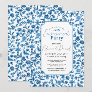 Engagement Party Chintz Blue & White Floral Ditsy Einladung