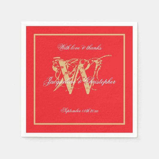 Engagement Party Classic Monogram Chic Red Paper Serviette (Vorderseite)