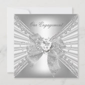 Engagement Party Diamond Herz White Silver Bow Einladung (Vorderseite)