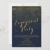 ENGAGEMENT PARTY Dusche Navy Blue & Gold Confetti Einladung (Vorderseite)