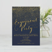 ENGAGEMENT PARTY Dusche Navy Blue & Gold Confetti Einladung (Stehend Vorderseite)