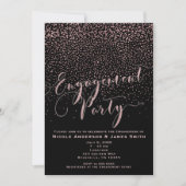 ENGAGEMENT PARTY Dusche Schwarze Rose Gold Confett Einladung (Vorderseite)