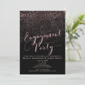 ENGAGEMENT PARTY Dusche Schwarze Rose Gold Confett Einladung (Stehend Vorderseite)