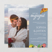 Engagement Party Dusty Blue PIZZA Moderne Einladung (Vorne/Hinten)