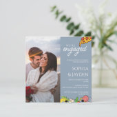 Engagement Party Dusty Blue PIZZA Moderne Einladung (Stehend Vorderseite)