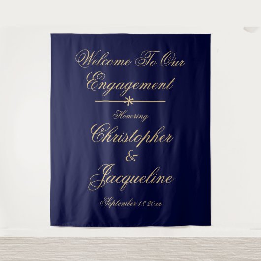 Engagement Party - Einfach, elegant, Marine & Gold Wandteppich (Vorderseite)