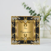 Engagement Party Elegante Gold Floral Jewel Black Einladung (Stehend Vorderseite)